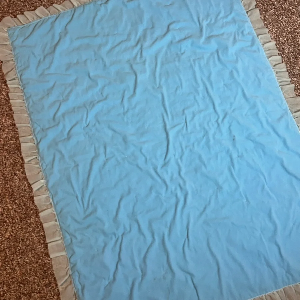 Vintage Floral Baby Blanket Blue Ruffle Trim Cottagecore Nursery 46in